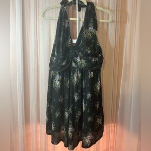 Wild Fable Black Halter Dress with Purple Floral Pattern